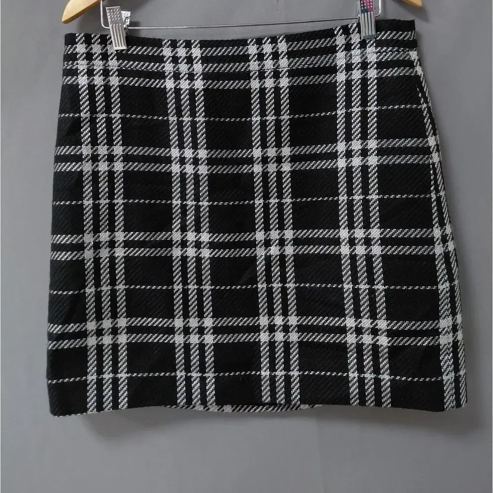 J.Crew Black White Plaid Skirt Women Size 10